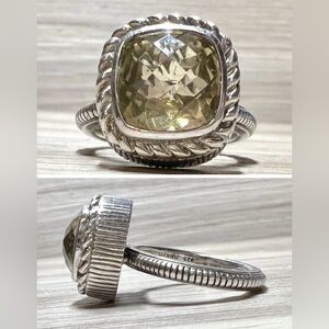 Designer Judith Ripka Sterling Silver Pale Green Diamonique Ring, Size 7.5